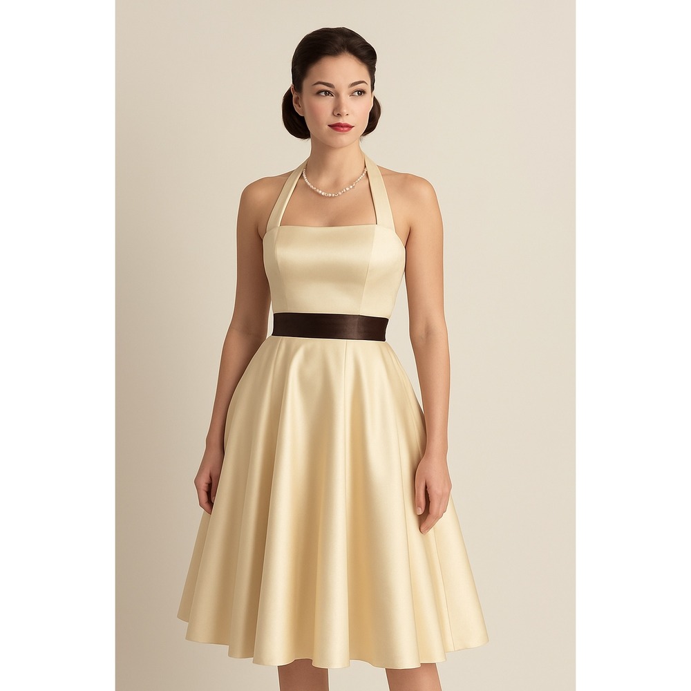 Bill‎ Levkoff Cream Brown Halter Dress Bridesmaid Gala Cocktail Formal 12